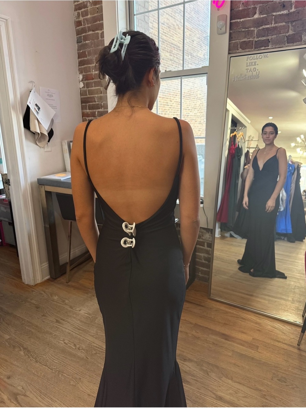 Bari Jay Black Spaghetti-Strap V-Neck Evening Gown - Picture 2 of 2